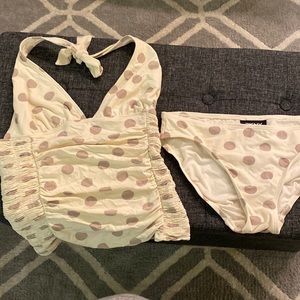 DKNY Tan/ Cream Halter Tankini - Medium top&bottom